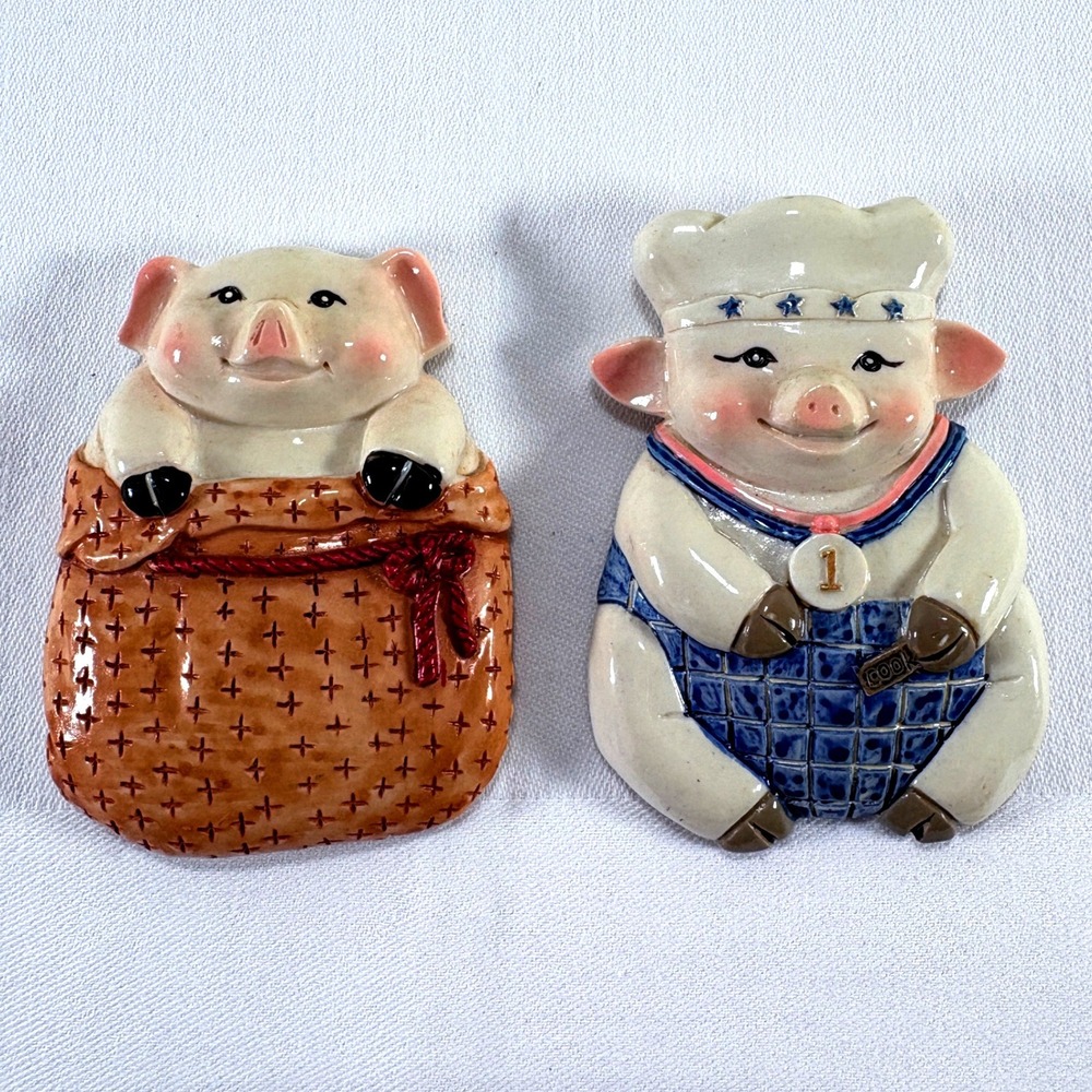 Vintage Anthropomorphic Pig Novelty Refrigerator Magnets Set of 2